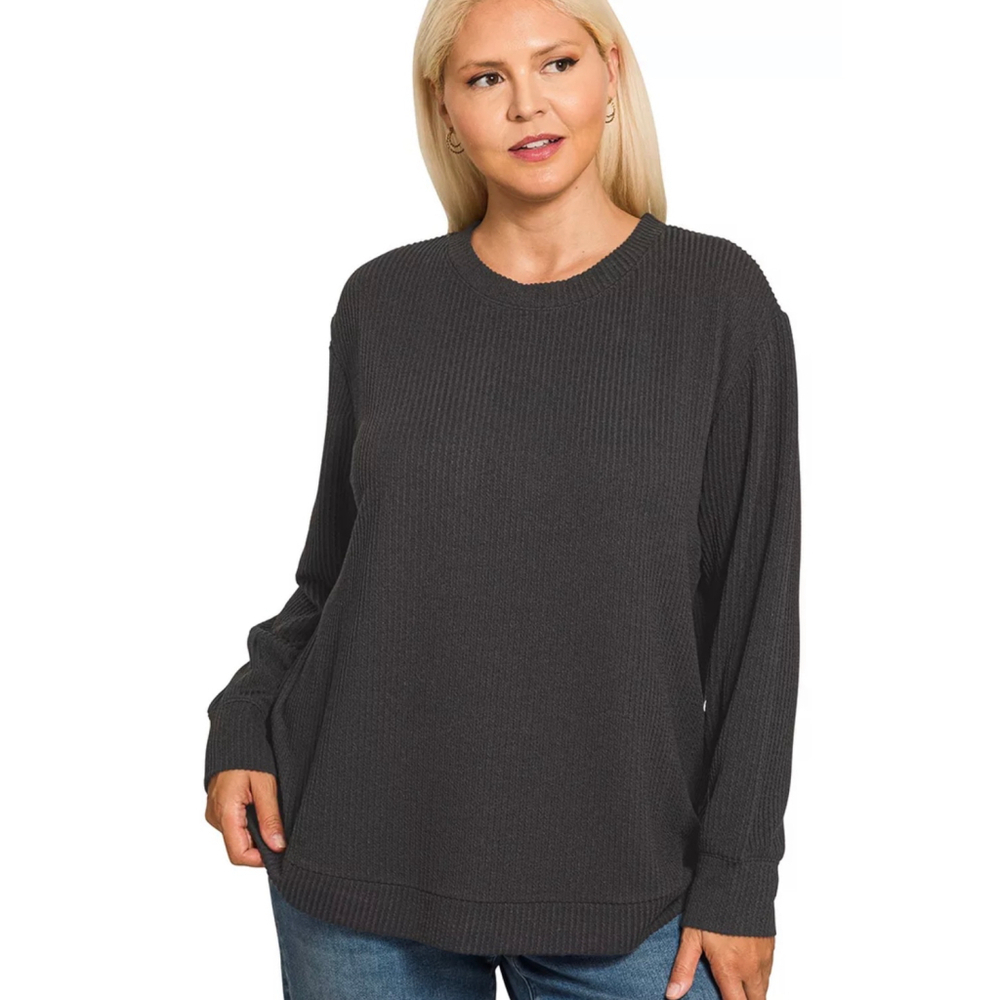Women's Zenana Raised Rib Long Sleeve Top Medium - Picture 4 of 5